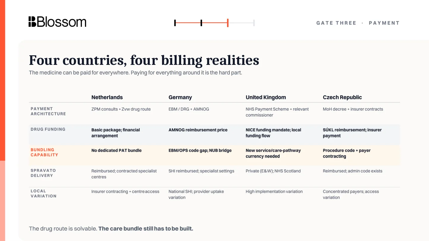 Country comparison of payment architectures and billing realities.